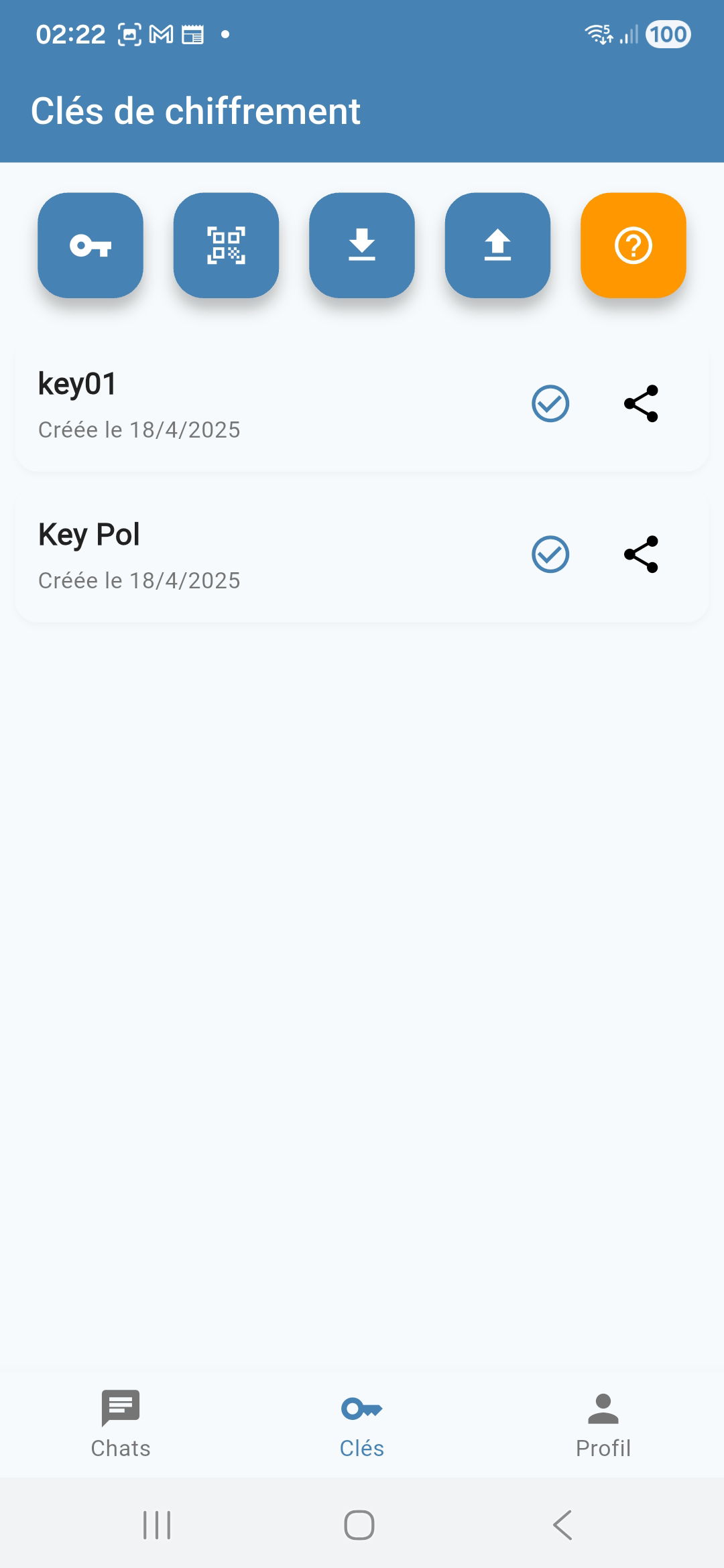 Privacy Chat — Gestion des clés