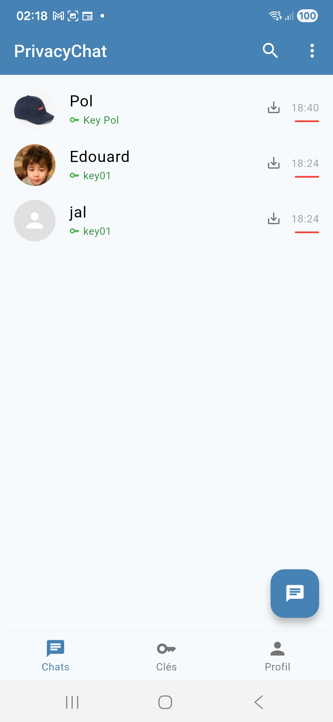 Privacy Chat — Écran principal